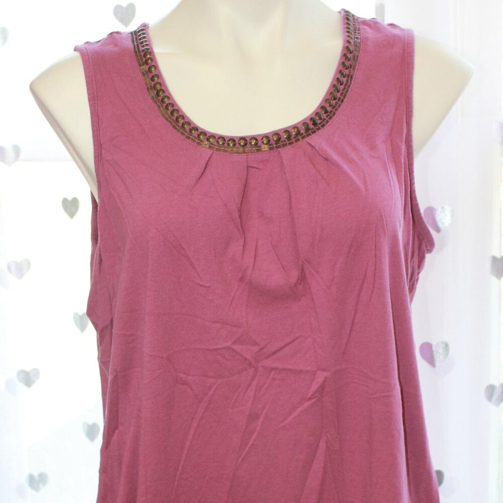 #332 CJ Banks Pink Dressy Tank with Embellished Neckline Size 1X - Picture 1 of 10